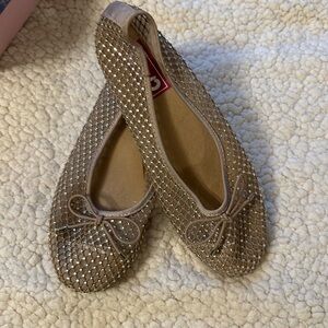 Pop Attraction Nude mesh Flats with Rhinestones. NWT
